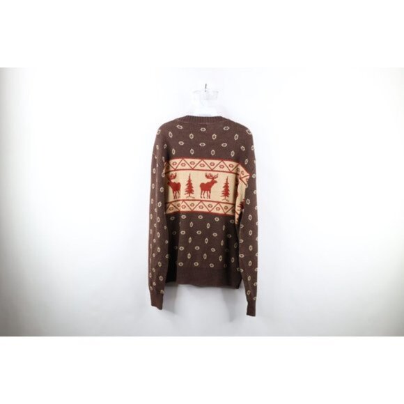 Vintage 60s 70s Streetwear Mens Large Christmas Elk Fair Isle Knit Sweater USA - Picture 7 of 9